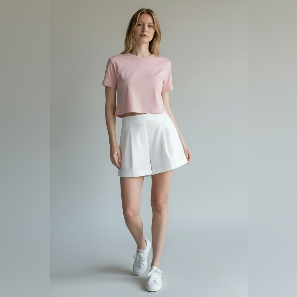 Le Lis Collection White High Waisted Lined Pleat Tennis Shorts Size XS Blokecore